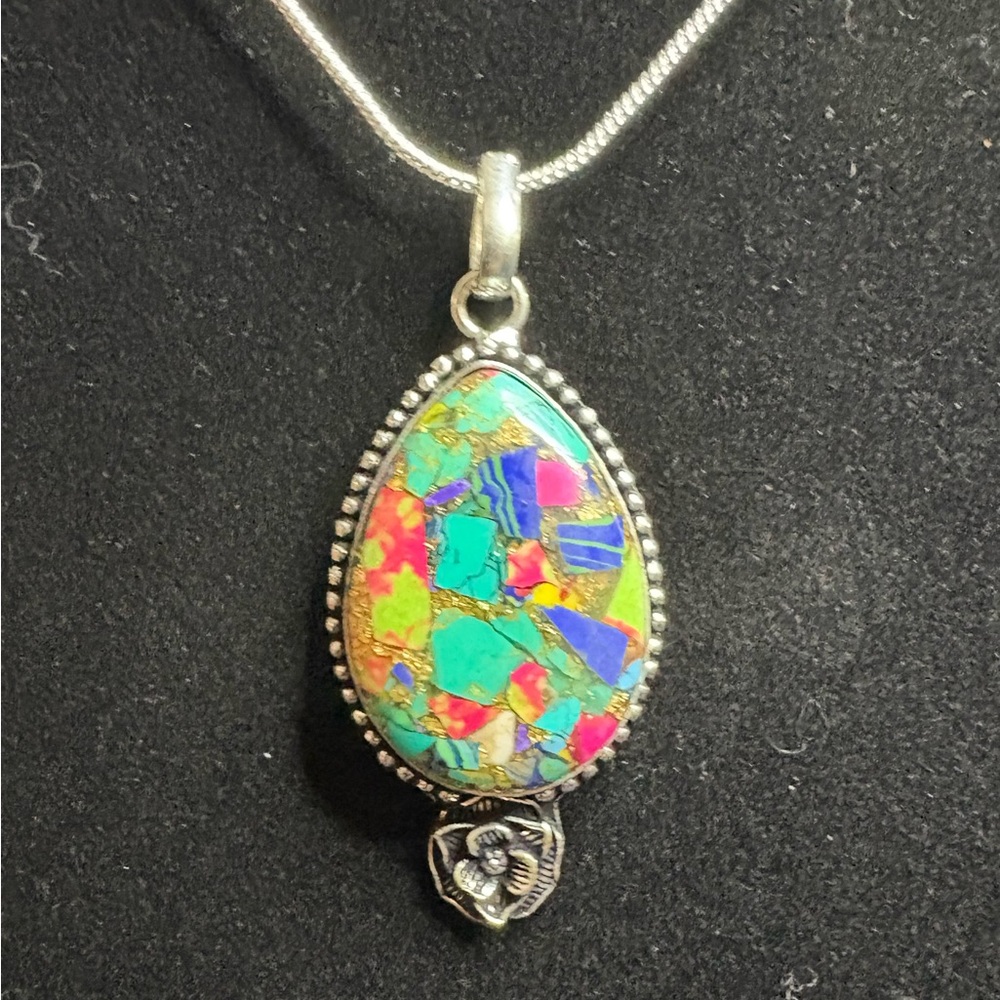 SOLD Candy Crush Turquoise Pendant with 18" chain - Picture 1 of 4